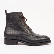 Men's Black Crocodile-Embossed Leather Ankle Boots — Elbury