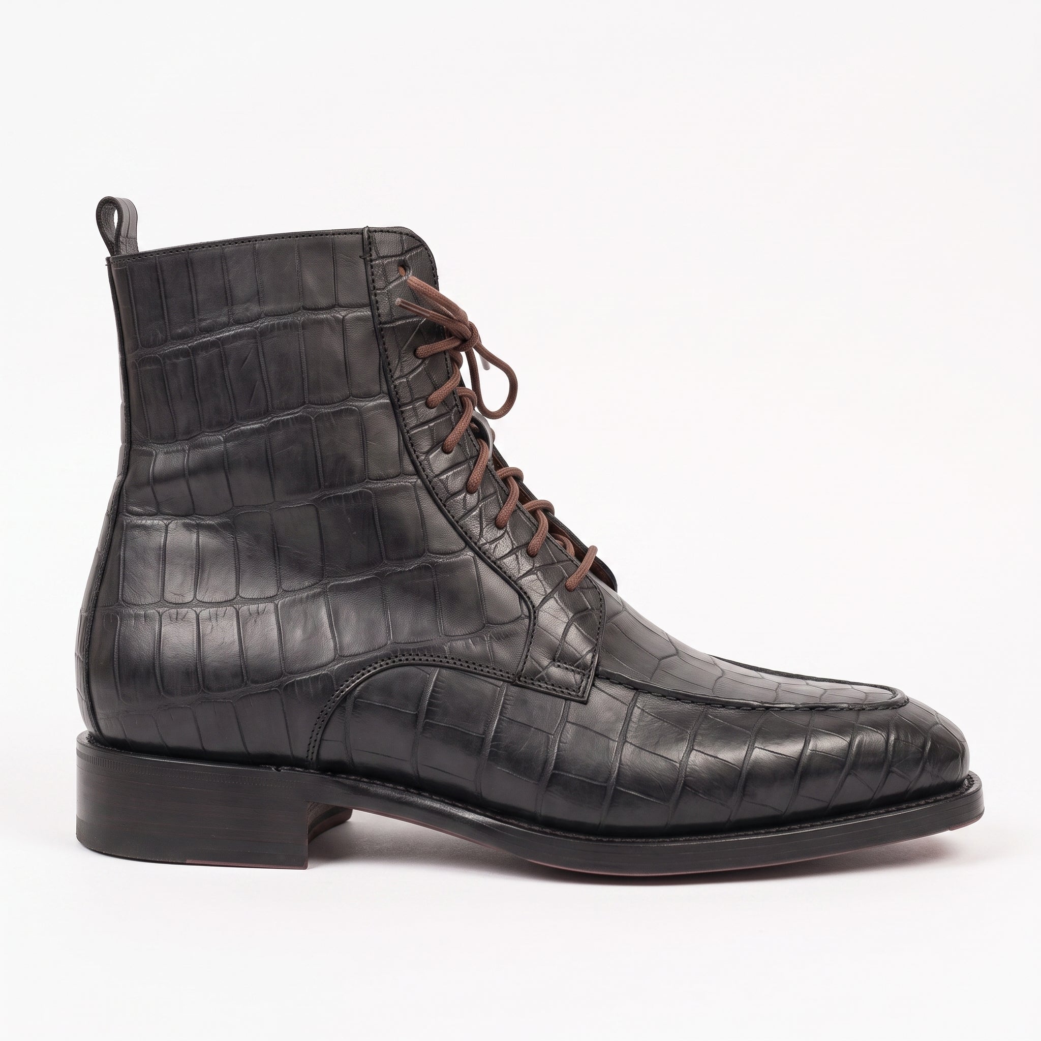 Men's Black Crocodile-Embossed Leather Ankle Boots — Elbury