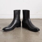 Men's Black Crocodile-Embossed Leather Ankle Boots — Kenrick