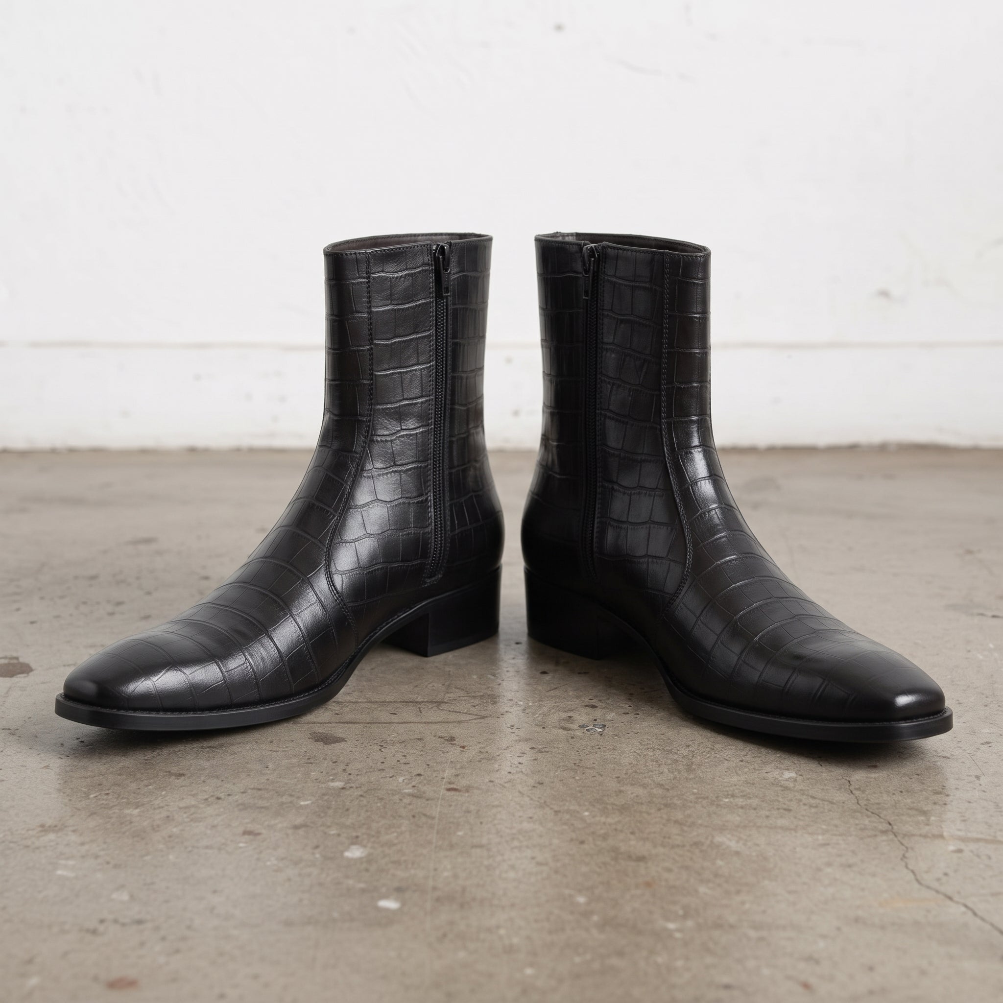 Men's Black Crocodile-Embossed Leather Ankle Boots — Kenrick