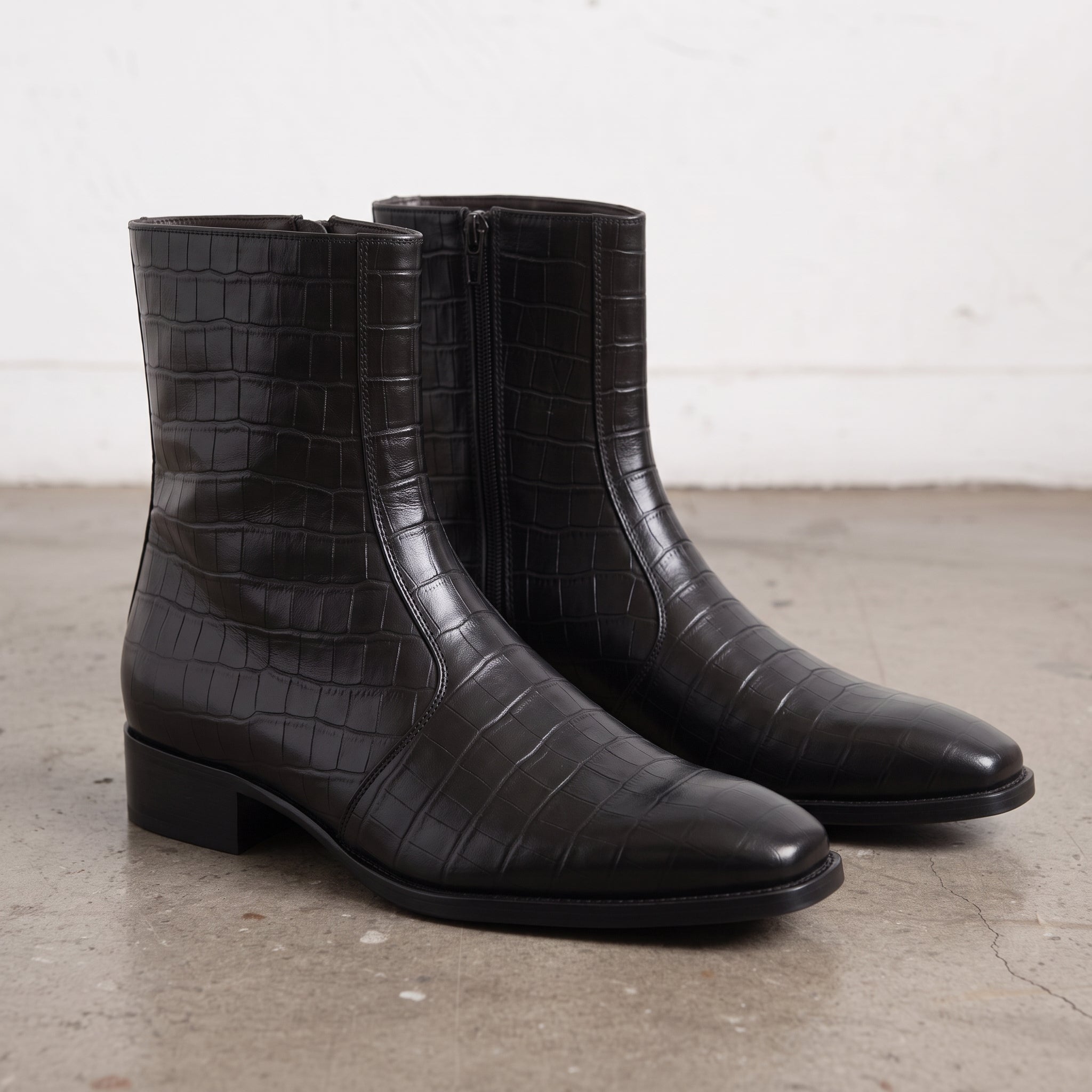 Men's Black Crocodile-Embossed Leather Ankle Boots — Kenrick