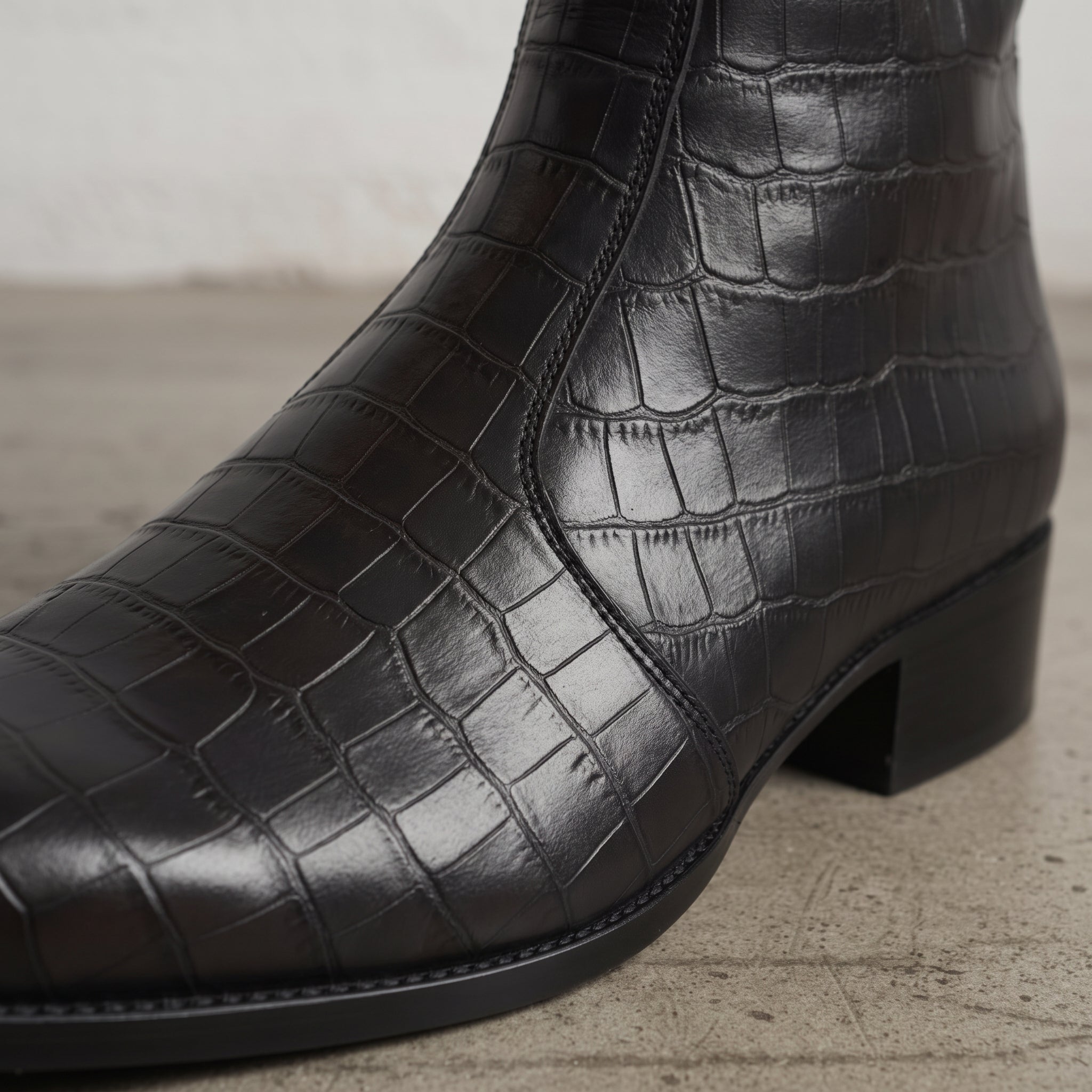 Men's Black Crocodile-Embossed Leather Ankle Boots — Kenrick