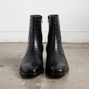 Men's Black Crocodile-Embossed Leather Ankle Boots — Kenrick