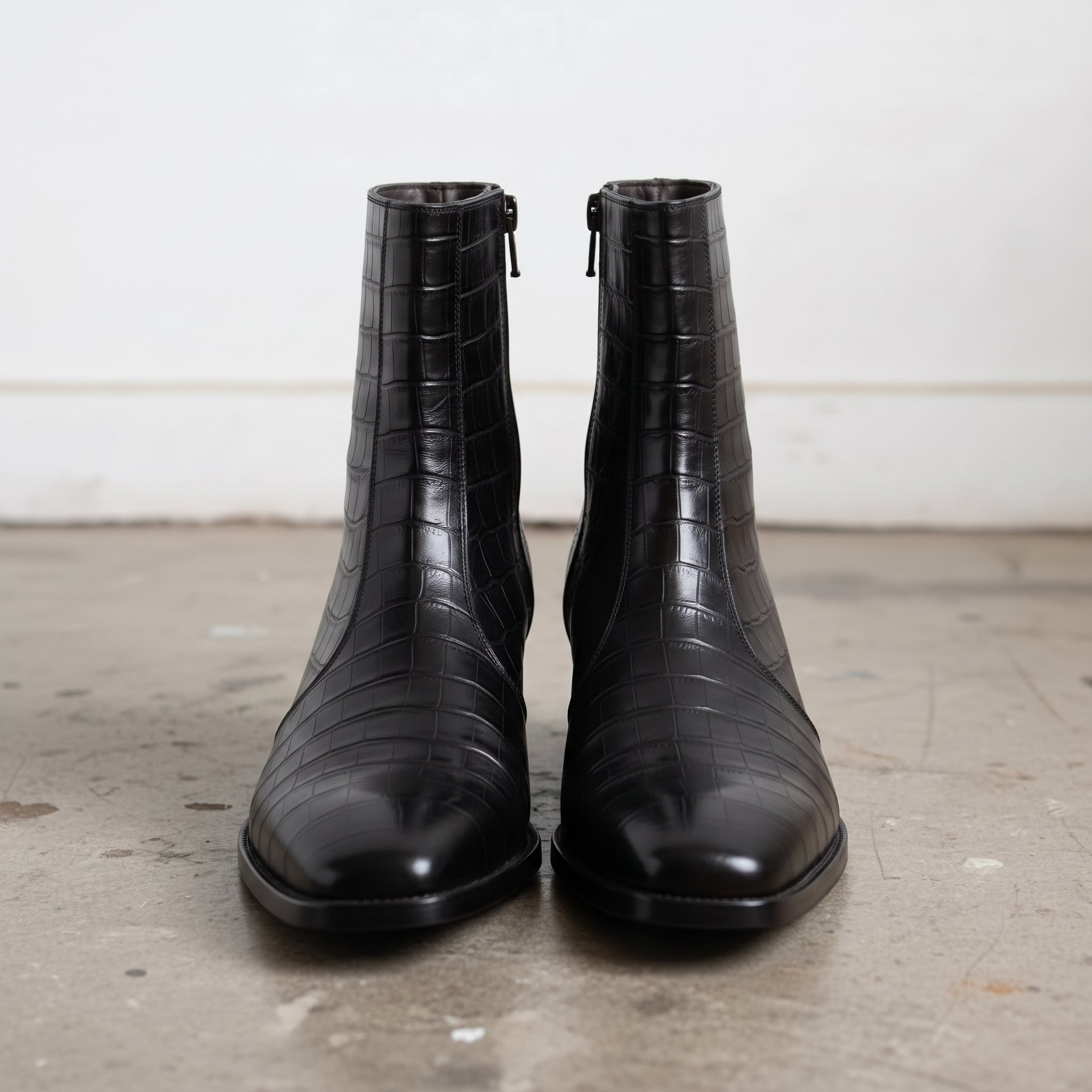 Men's Black Crocodile-Embossed Leather Ankle Boots — Kenrick