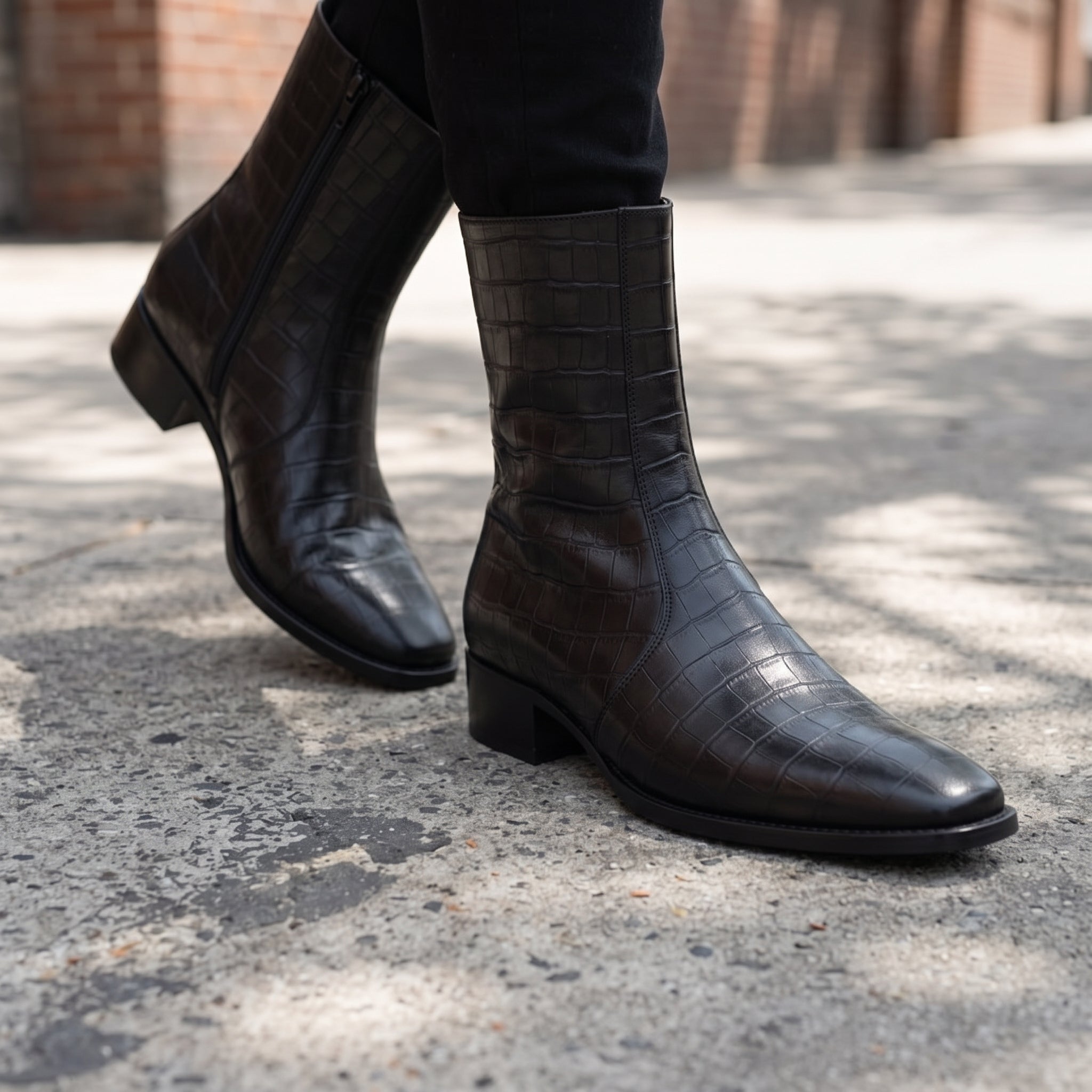 Men's Black Crocodile-Embossed Leather Ankle Boots — Kenrick