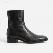 Men's Black Crocodile-Embossed Leather Ankle Boots — Kenrick