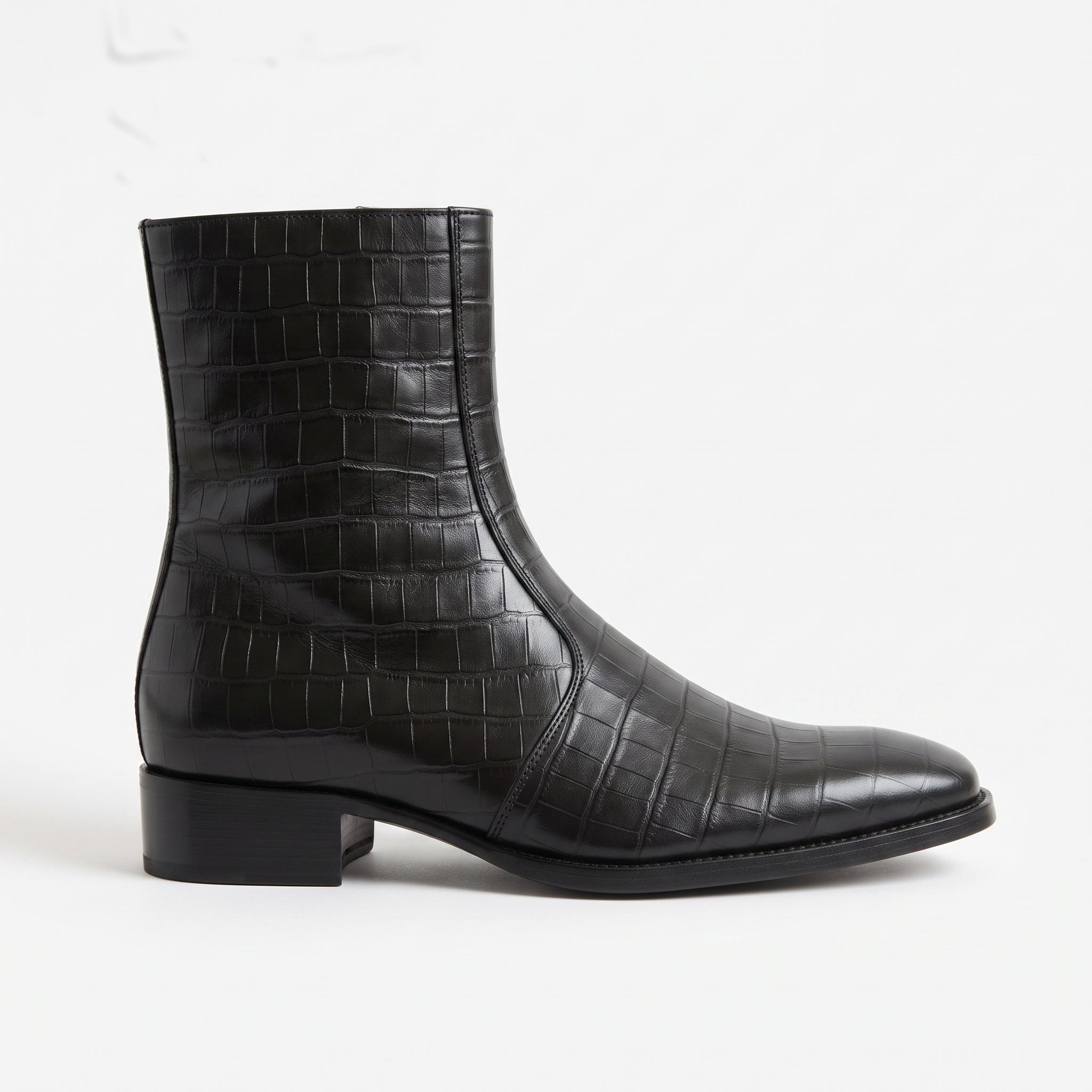 Men's Black Crocodile-Embossed Leather Ankle Boots — Kenrick