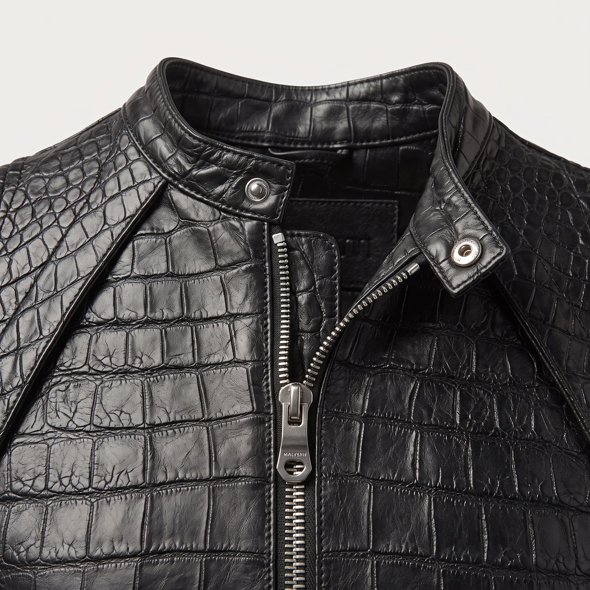 Men's Black Crocodile-Embossed Leather Biker Jacket — Malvern