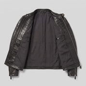 Men's Black Crocodile-Embossed Leather Biker Jacket — Malvern