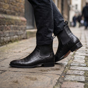 Men's Black Crocodile-Embossed Leather Chelsea Boots — Hickson