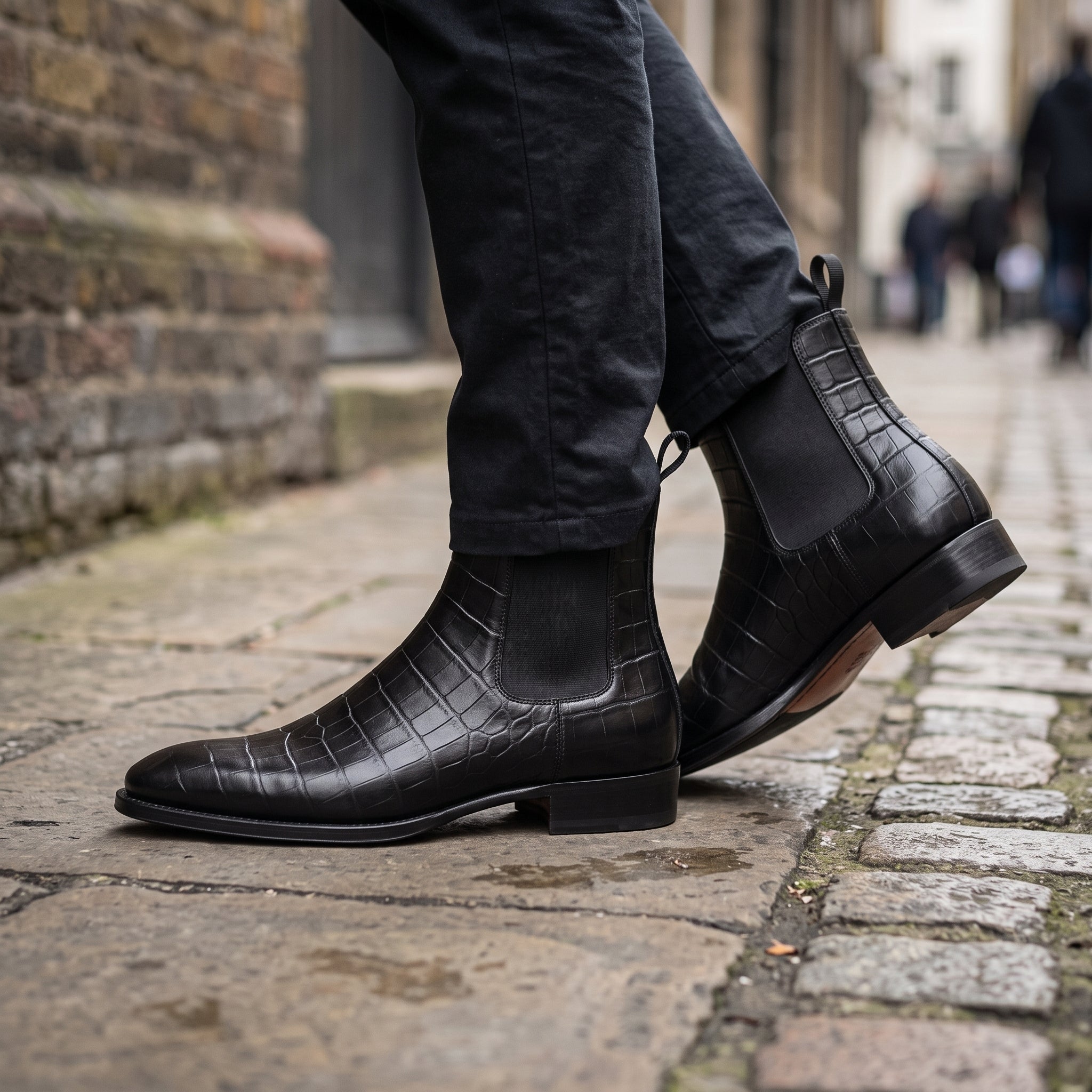 Men's Black Crocodile-Embossed Leather Chelsea Boots — Hickson