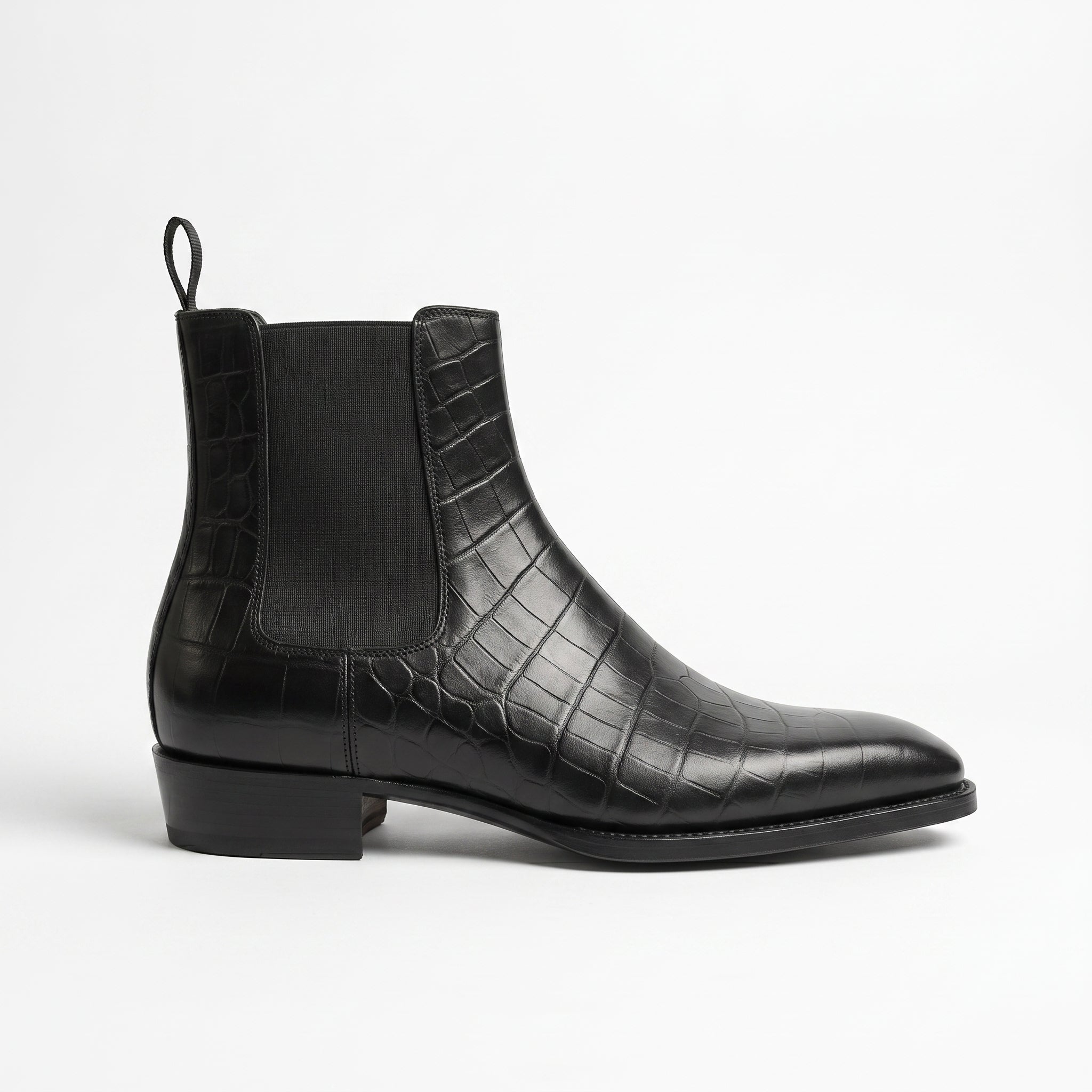 Men's Black Crocodile-Embossed Leather Chelsea Boots — Hickson