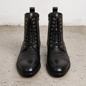 Men's Black Crocodile-Embossed Leather Lace-Up Boots — Alderton