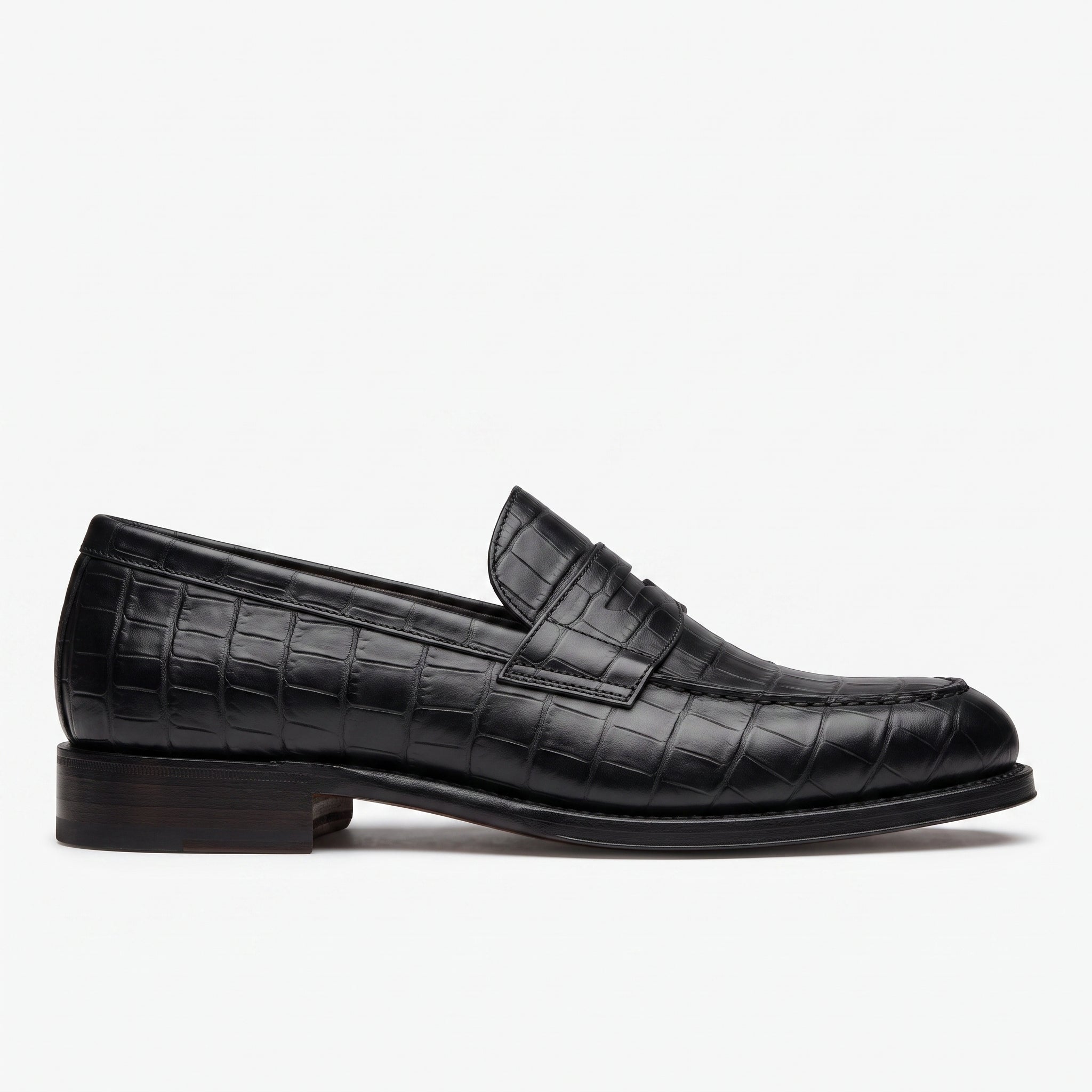 Men's Black Crocodile-Embossed Leather Penny Loafers — Harcourt