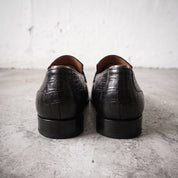 Men's Black Crocodile-Embossed Leather Penny Loafers — Haslam