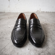 Men's Black Crocodile-Embossed Leather Penny Loafers — Haslam