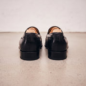 Men's Black Crocodile-Embossed Leather Tassel Loafers — Claverham