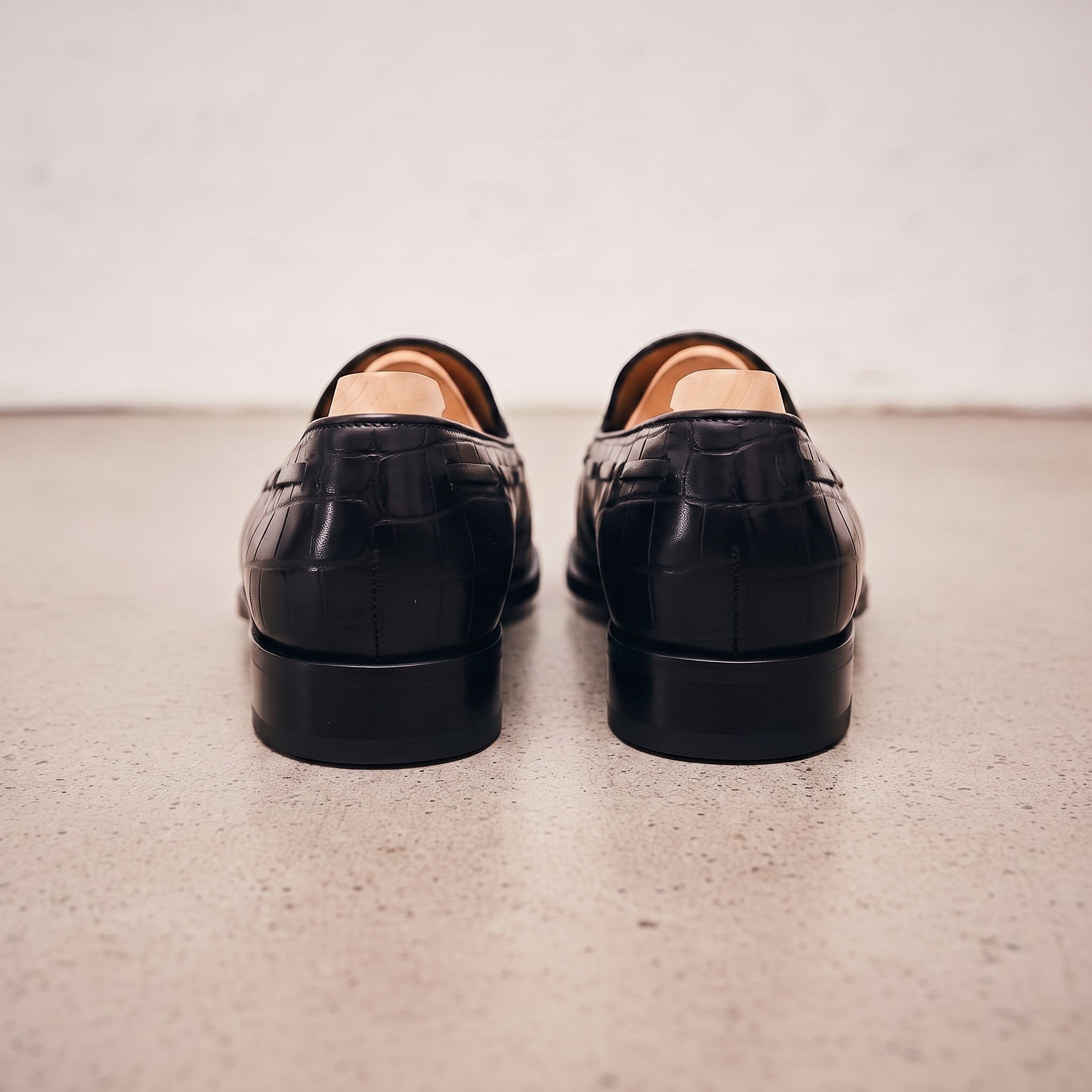 Men's Black Crocodile-Embossed Leather Tassel Loafers — Claverham