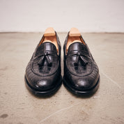 Men's Black Crocodile-Embossed Leather Tassel Loafers — Claverham