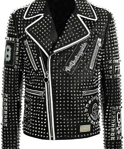 Men's Black Diamond Studded Brando Retro Motorcycle Rock Punk jacket