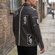 Men's Black Studded Leather Biker Jacket — Binley