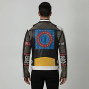 Men's Black Diamond Studded Leather Biker Jacket — Hoxley