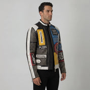 Men's Black Diamond Studded Leather Biker Jacket — Hoxley