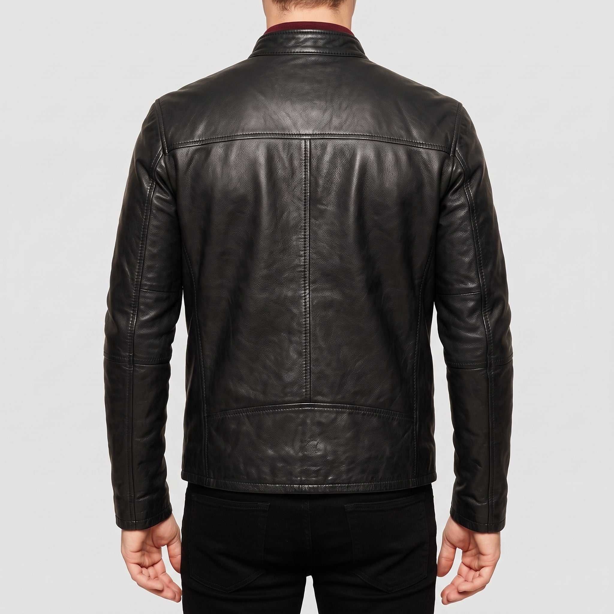 Men's Black Leather Cafe Racer Jacket — Appleford
