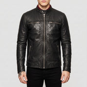 Men's Black Leather Cafe Racer Jacket — Appleford