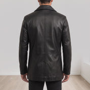 Men's Black Double-Breasted Leather Biker Jacket — Pomeroy