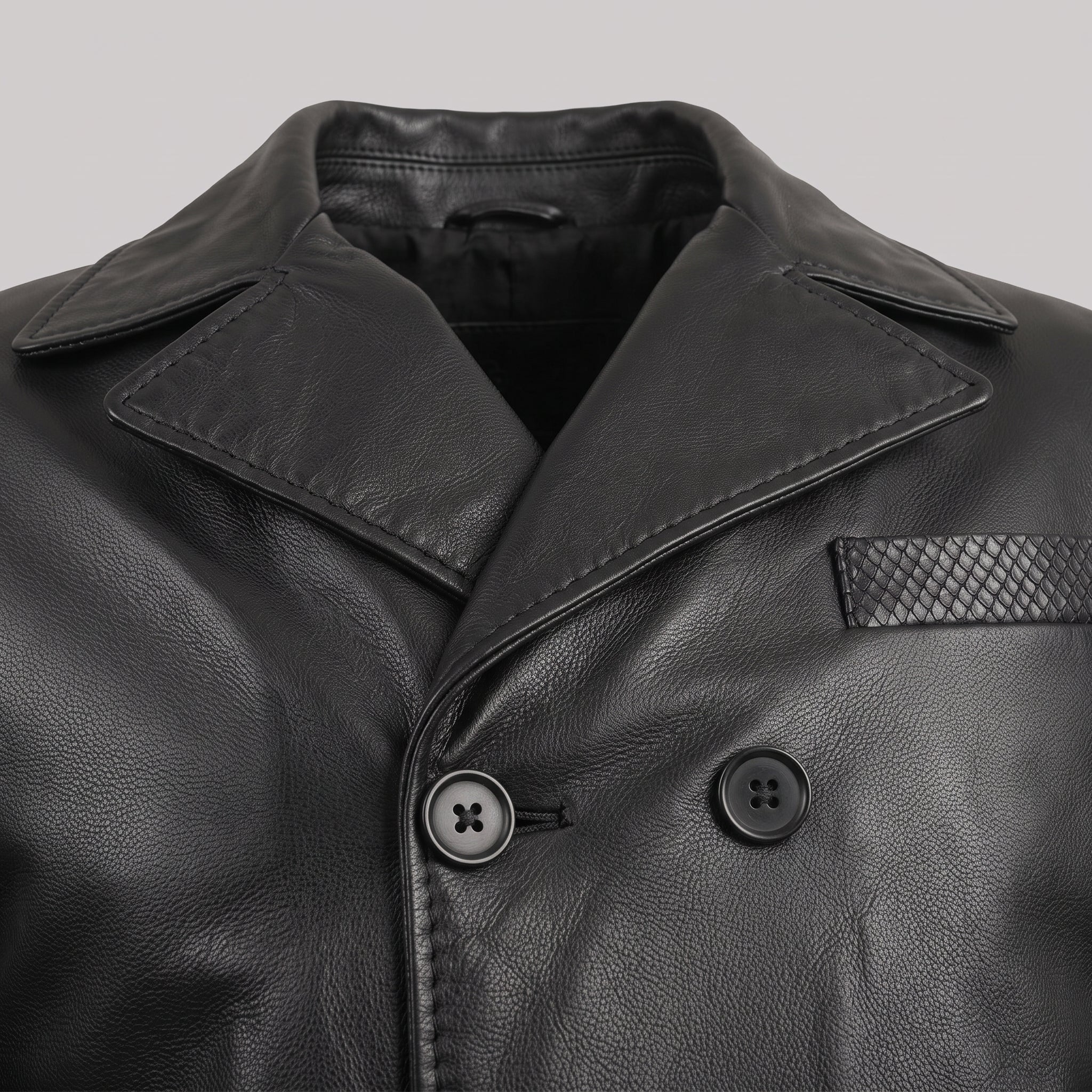 Men's Black Double-Breasted Leather Biker Jacket — Pomeroy