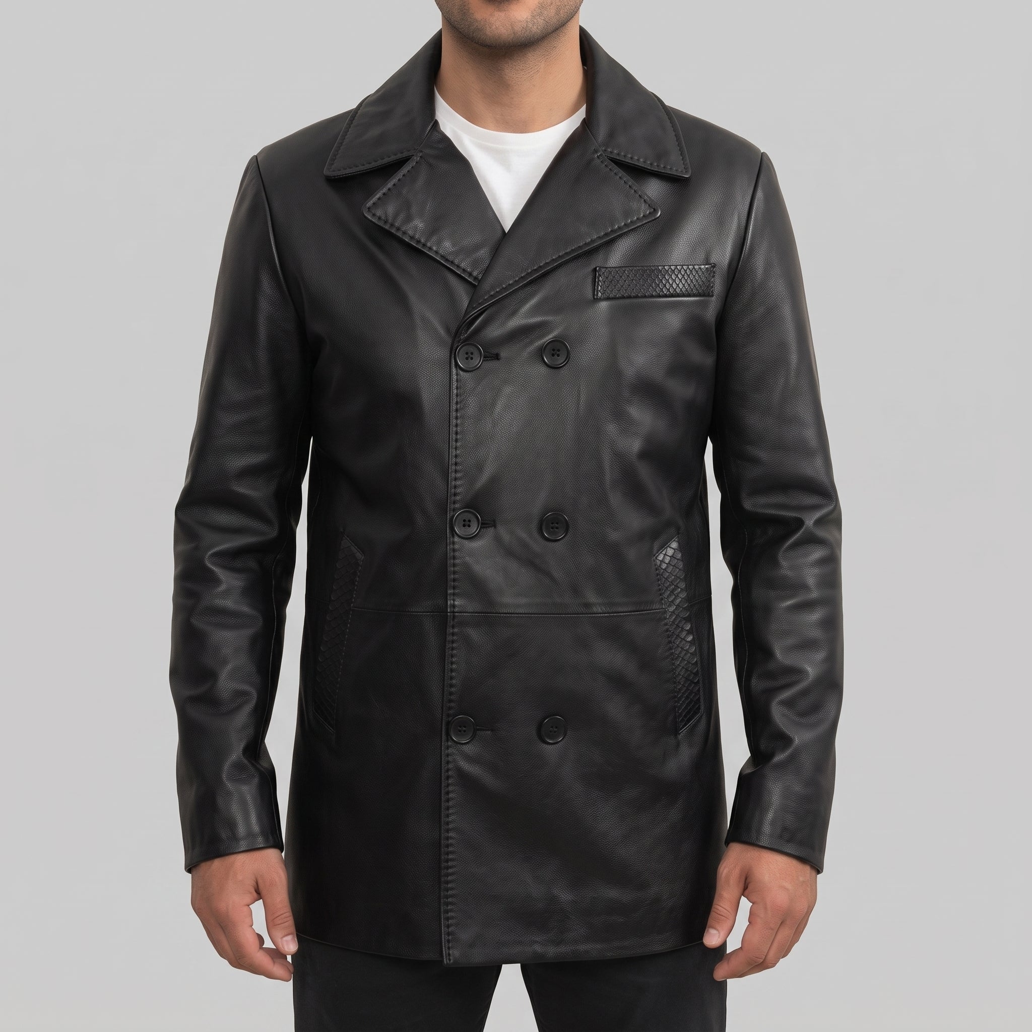 Men's Black Double-Breasted Leather Biker Jacket — Pomeroy