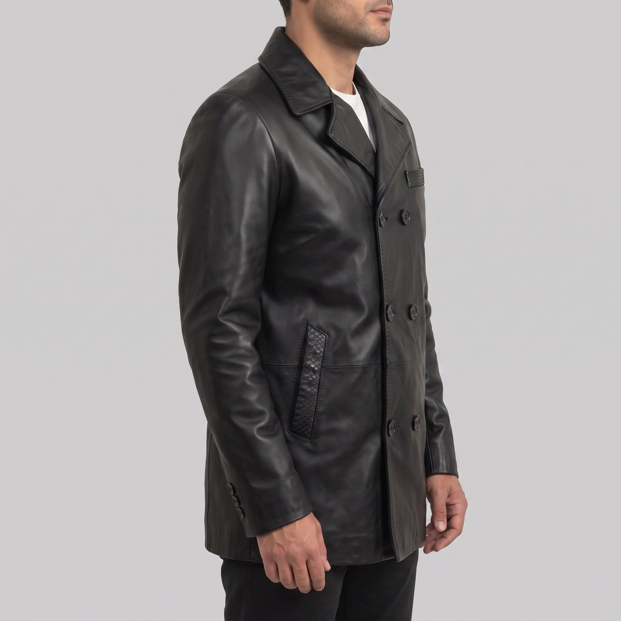 Men's Black Double-Breasted Leather Biker Jacket — Pomeroy