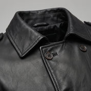 Men's Black Double-Breasted Leather Pea Coat Jacket — Henley