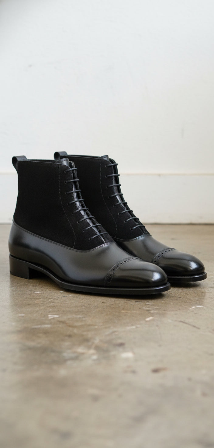 Mens black Dress Boots, Mens cap toe Lace up ankle boots, Mens boots - angle-view-showing-depth