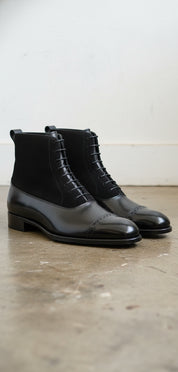 Mens black Dress Boots, Mens cap toe Lace up ankle boots, Mens boots - angle-view-showing-depth