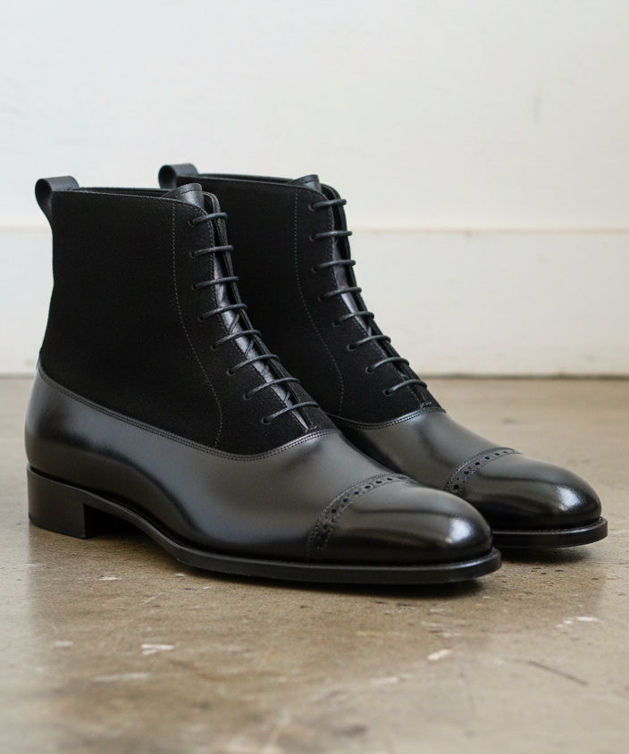 Mens black Dress Boots, Mens cap toe Lace up ankle boots, Mens boots - angle-view-showing-depth