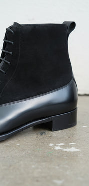 Mens black Dress Boots, Mens cap toe Lace up ankle boots, Mens boots - detail-view-showing-texture