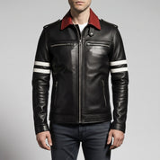 Men's Black Leather Single Rider Biker Jacket — Critchley