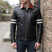 Men's Black Leather Single Rider Biker Jacket — Critchley
