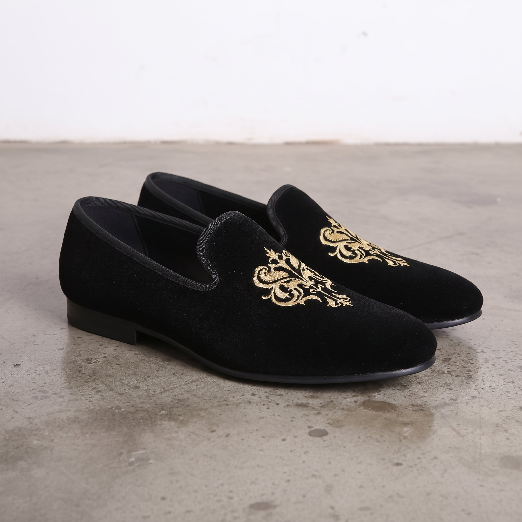 Men's Black Embroidered Velvet Loafers — Holt