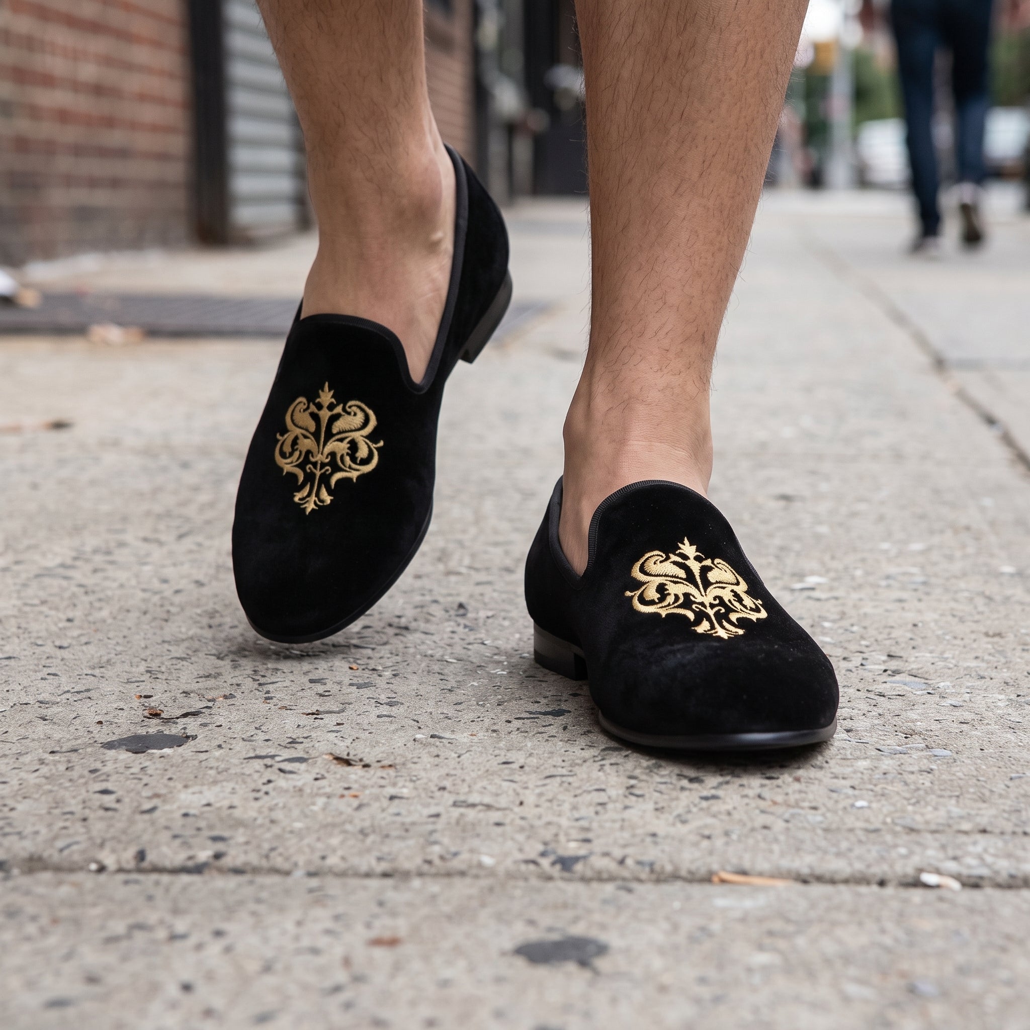 Men's Black Embroidered Velvet Loafers — Holt