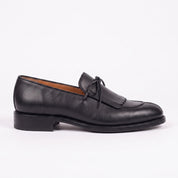 Men's Black Fringe Apron-Toe Leather Loafers — Braydon