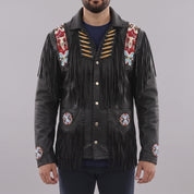 Men's Black Fringed Leather Western Jacket — Hanford