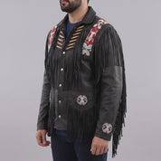 Men's Black Fringed Leather Western Jacket — Hanford