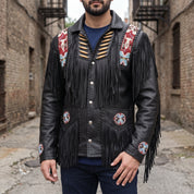 Men's Black Fringed Leather Western Jacket — Hanford