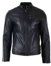 Mens black genuine sheep leather jacket Men motocycle retro style jacket