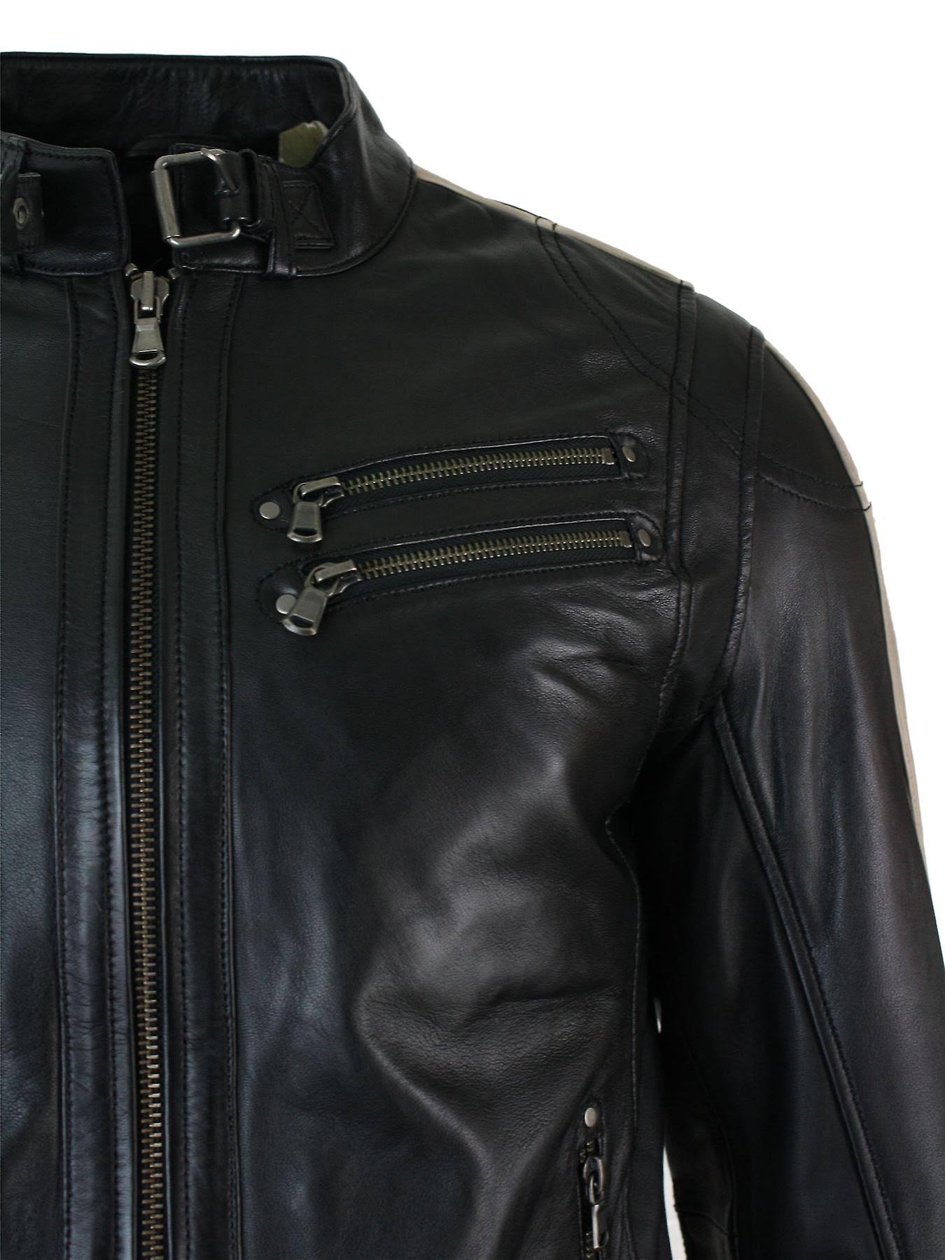 Mens black genuine sheep leather jacket Men motocycle retro style jacket