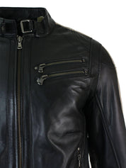 Mens black genuine sheep leather jacket Men motocycle retro style jacket
