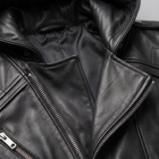 Men's Black Hooded Leather Biker Jacket — Abbercourt